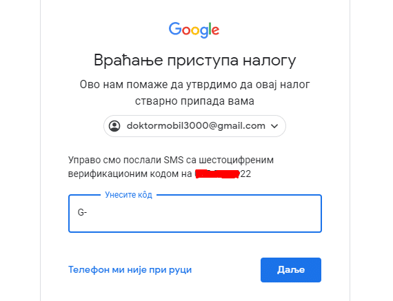 zaboravljen google nalog