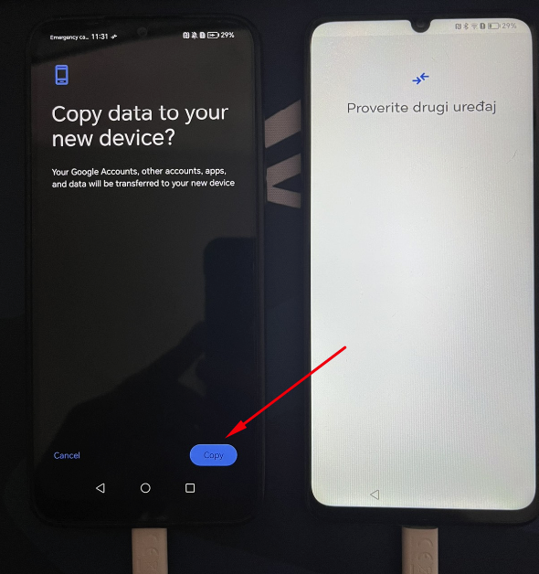 prebacivanje podataka sa androida na android